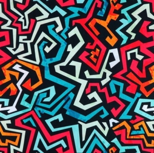 TKANINA WODOODPORNA Graffiti czerwone na czarnym [6-8]