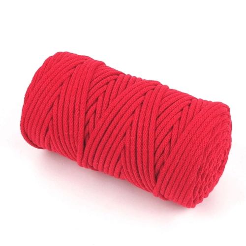 Sznurek bawełniany z rdzeniem 5 mm czerwony - motek 100 m