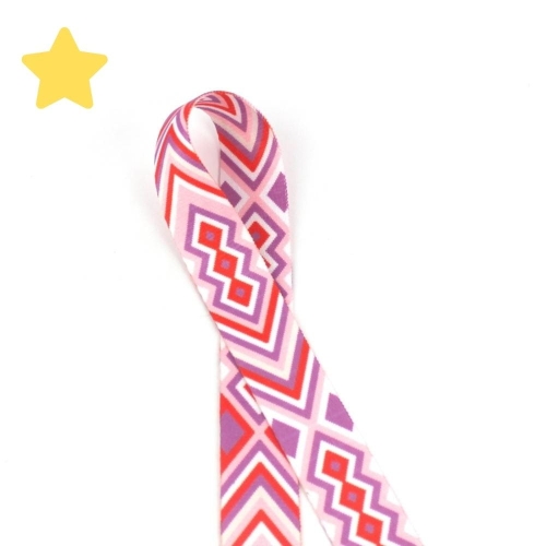 Taśma nośna 38 mm wzór aztecki różowo-czerwony