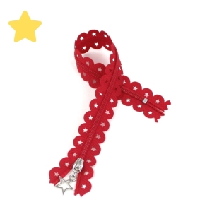 Zamek ozdobny 25 cm taśma z gwiazdkami czerwony