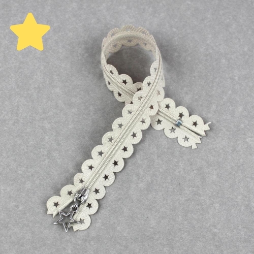 Zamek ozdobny 25 cm taśma z gwiazdkami beżowy ciemny