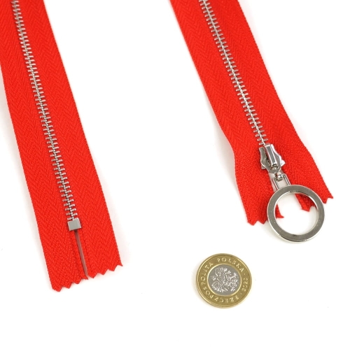 Zamek metalowy 40 cm z suwadłem koło czerwony
