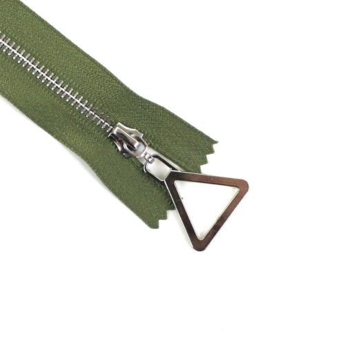 Zamek metalowy 5 szt. 40 cm z suwadłem trójkąt khaki