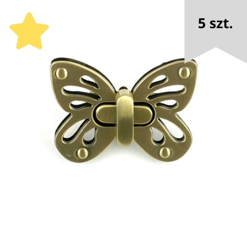 Zapięcie obrotowe 5 szt. 50x35 mm motyl kolor stare złoto