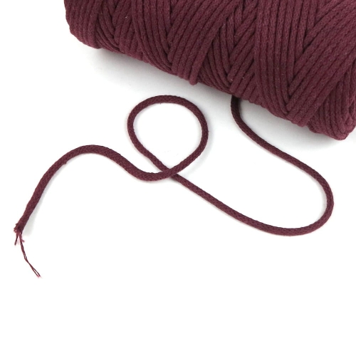 Sznurek bawełniany 3 mm pleciony burgund