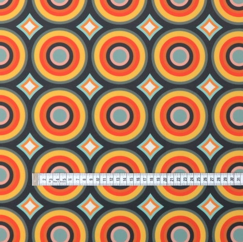 WELUR TAPICERSKI Kółka retro pomarańczowe na grafitowym
