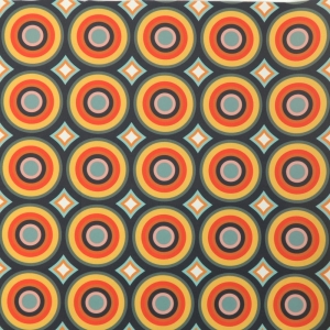 WELUR TAPICERSKI  Kółka retro pomarańczowe na grafitowym [6-8]