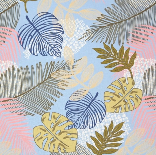 tkanina wodoodporna Jungle leaves - Sky Blue2.JPG