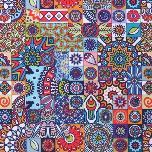 TKANINA WODOODPORNA OXFORD Kafelki - mozaika folk [6-8]