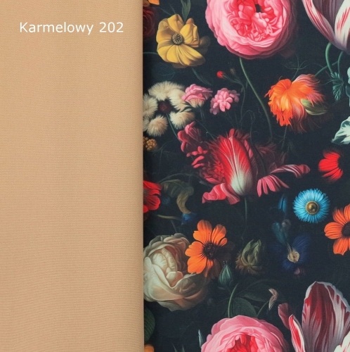 TKANINA WODOODPORNA Tulipany w kwiatach na czarnym
