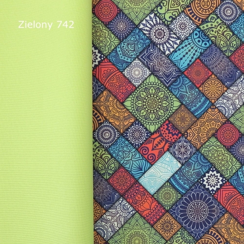 TKANINA WODOODPORNA Kafelki - mozaika zielono - pomarańczowa