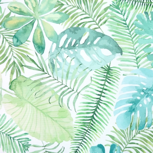 TKANINA WODOODPORNA Liście tropikalne (monstera) na białym