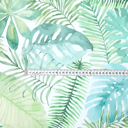 TKANINA WODOODPORNA Liście tropikalne (monstera) na białym