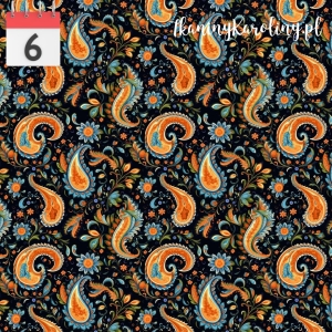 TKANINA WODOODPORNA OXFORD Paisley pomarańczowo-niebieski [6]
