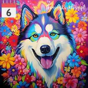 Panel wodoodporny Pies husky w kwiatach [6]