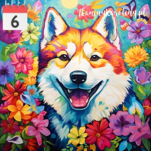 Panel welurowy Pies shiba w kwiatach [6]