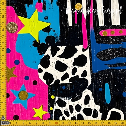TKANINA WODOODPORNA OXFORD Neonowa abstrakcja kwadraty zebra