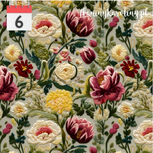 SOFTSHELL WODOODPORNY Piwonie haft vintage na jasnym 2