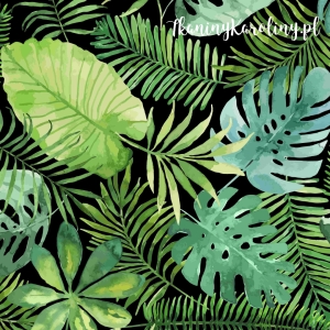 WELUR TAPICERSKI Liście tropikalne (monstera) na czarnym [6-8]