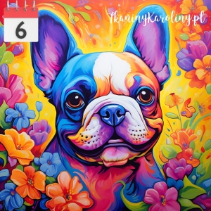 OD RĘKI Panel welurowy Pies buldog francuski w kwiatach (40x40)