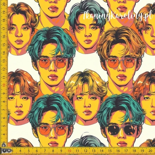 TKANINA WODOODPORNA OXFORD K-POP Chłopcy kolorowe fryzury na jasnym