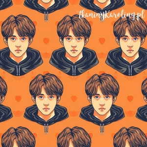 WELUR TAPICERSKI K-POP Chłopcy i serca retro na pomarańczowym [6-8] 