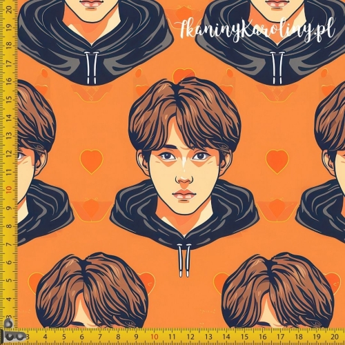 SOFTSHELL WODOODPORNY K-POP Chłopcy i serca retro na pomarańczowym