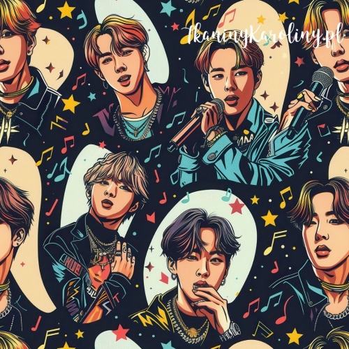 WELUR TAPICERSKI K-POP Chłopcy z mikrofonami na czarnym tle