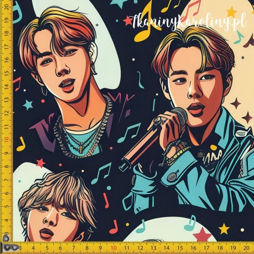 WELUR TAPICERSKI K-POP Chłopcy z mikrofonami na czarnym tle