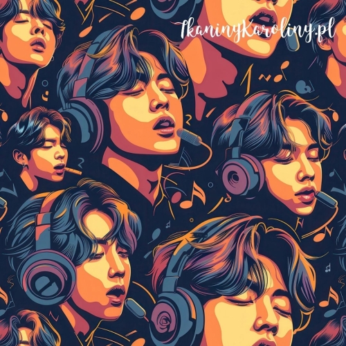 WELUR TAPICERSKI K-POP Chłopcy w słuchawkach na ciemnym tle