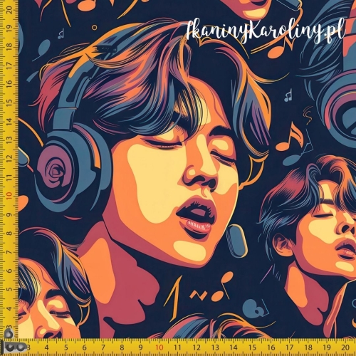 WELUR TAPICERSKI K-POP Chłopcy w słuchawkach na ciemnym tle