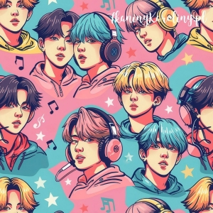 SOFTSHELL WODOODPORNY K-POP Chłopcy w słuchawkach na różu i turkusie [6-8]   