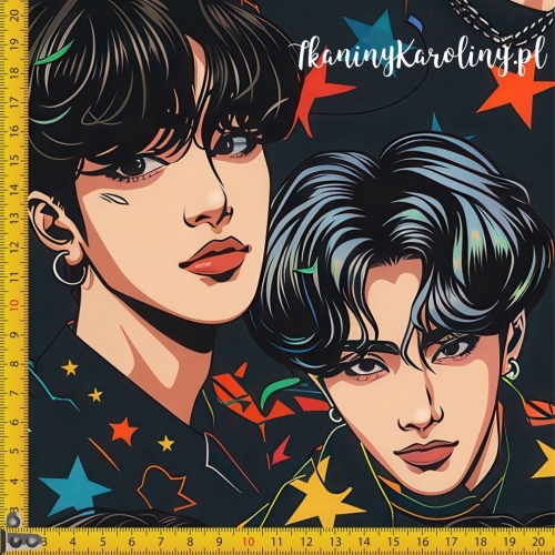 WELUR TAPICERSKI K-POP Chłopcy na ciemnym tle z kolorowymi gwiazdkami