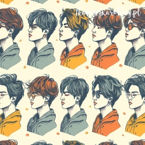 SOFTSHELL WODOODPORNY OXFORD K-POP Chłopcy profilem w rzędzie na jasnym [6-8]  