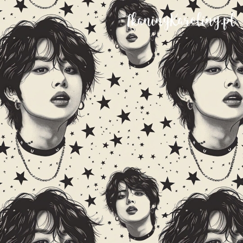 WELUR TAPICERSKI K-POP Chłopcy, portret na jasnym tle, czarne gwiazdy