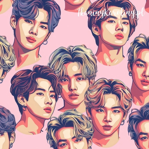 WELUR TAPICERSKI K-POP Chłopcy z kolczykami na jasnym różowym tle