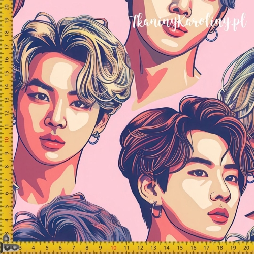 WELUR TAPICERSKI K-POP Chłopcy z kolczykami na jasnym różowym tle