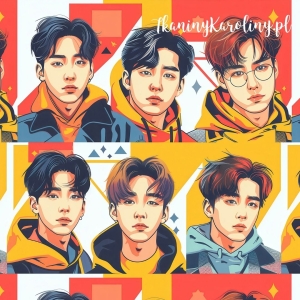 WELUR TAPICERSKI K-POP Chłopcy w żółtych kapturach [6-8] 
