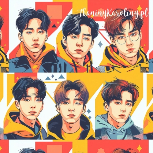 WELUR TAPICERSKI K-POP Chłopcy w żółtych kapturach