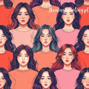 TKANINA WODOODPORNA OXFORD K-POP Dziewczyny w różowych i pomarańczowych bluzkach [6-8]