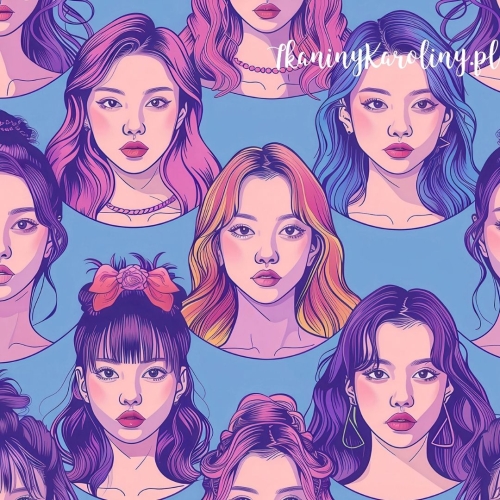 SOFTSHELL WODOODPORNY K-POP Dziewczyny w kokardach na niebieskim tle