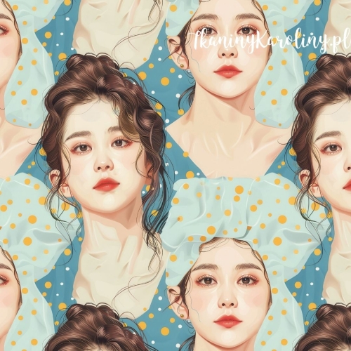 TKANINA WODOODPORNA OXFORD K-POP Dziewczyny w czepkach w kropki