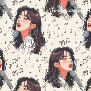 TKANINA WODOODPORNA OXFORD K-POP Dziewczyny, twarze z mikrofonami na jasnym tle [6-8] 