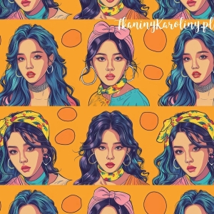 WELUR TAPICERSKI K-POP Dziewczyny K-POP w stylu pin-up na pomarańczowym tle [6-8]