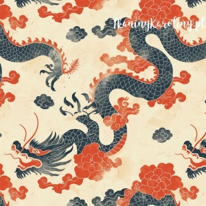 TKANINA WODOODPORNA OXFORD Wzory orientalne - Chiński smok w chmurach [6-8]