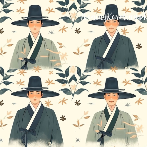 TKANINA WODOODPORNA OXFORD Wzory orientalne, Mężczyźni w koreańskich kapeluszach "gat"
