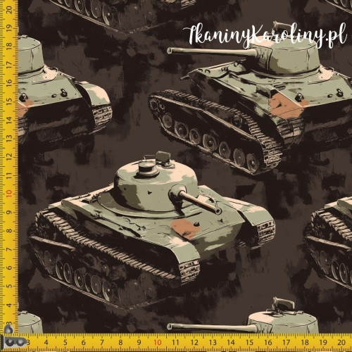 SOFTSHELL WODOODPORNY Wojskowy, Zielone czołgi na ciemnym tle