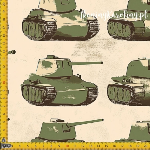 SOFTSHELL WODOODPORNY Wojskowy, czołgi zielone na jasnym tle