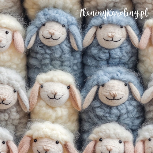 SOFTSHELL WODOODPORNY Włóczkowe owieczki (uśmiechnięte) - szare, kremowe i beżowe