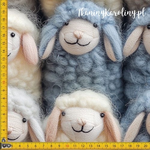 SOFTSHELL WODOODPORNY Włóczkowe owieczki (uśmiechnięte) - szare, kremowe i beżowe